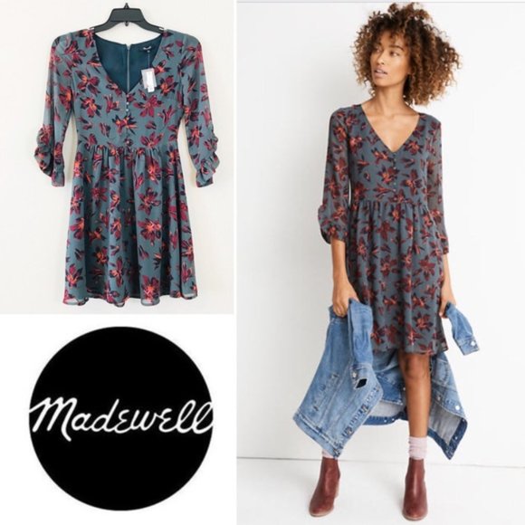 NWT Madewell Moonblossom Ruffle-Sleeve Dress - Picture 7 of 9